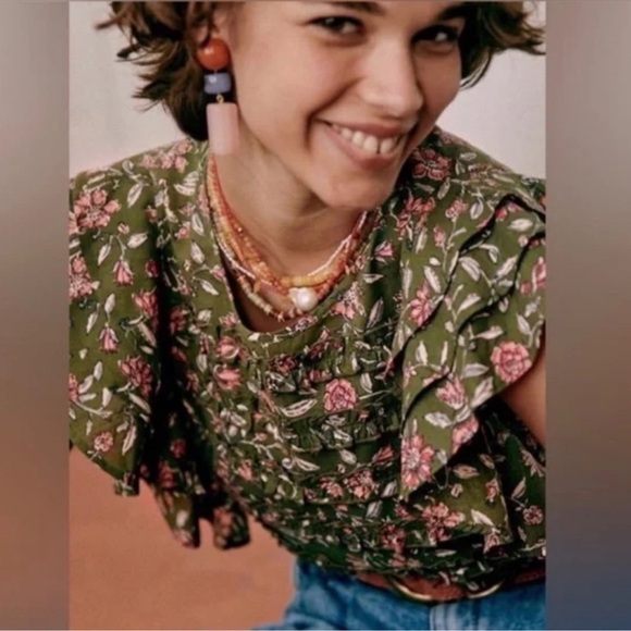 Sezane Melia Blouse Flowers Khaki Ruffled Flutter Floral
Fleurs Size 34 US 2 - Picture 8 of 9